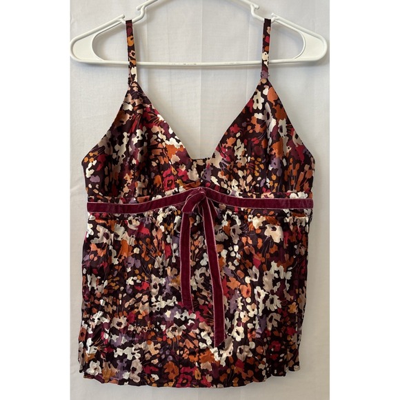 Moda Tops - Vtg Moda International Womens Babydoll Tank Top Size M Floral Velvet Trim Y2K